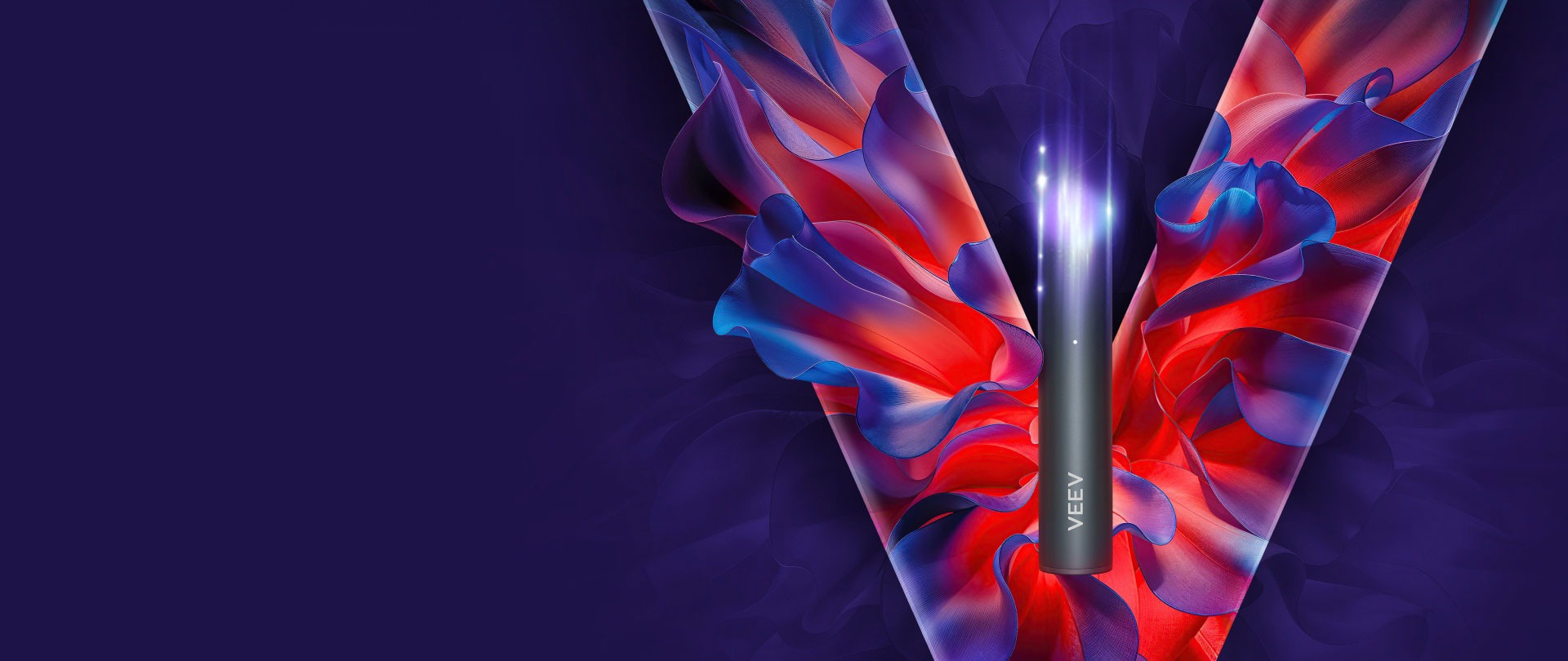 VEEV NOW ULTRA banner with one device and VEEV logo in red and purple colours