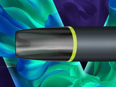 Perangkat vape VEEV NOW ULTRA Sour Apple dengan latar belakang logo VEEV berwarna hijau muda